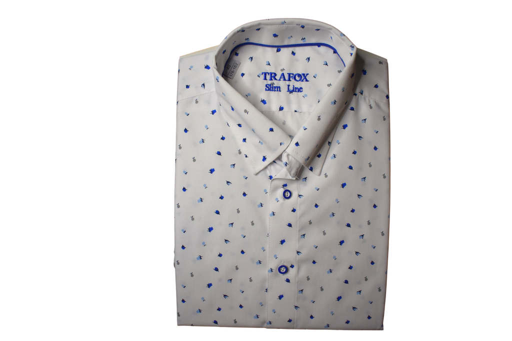 Trafox – biela košeľa s modrými motívmi