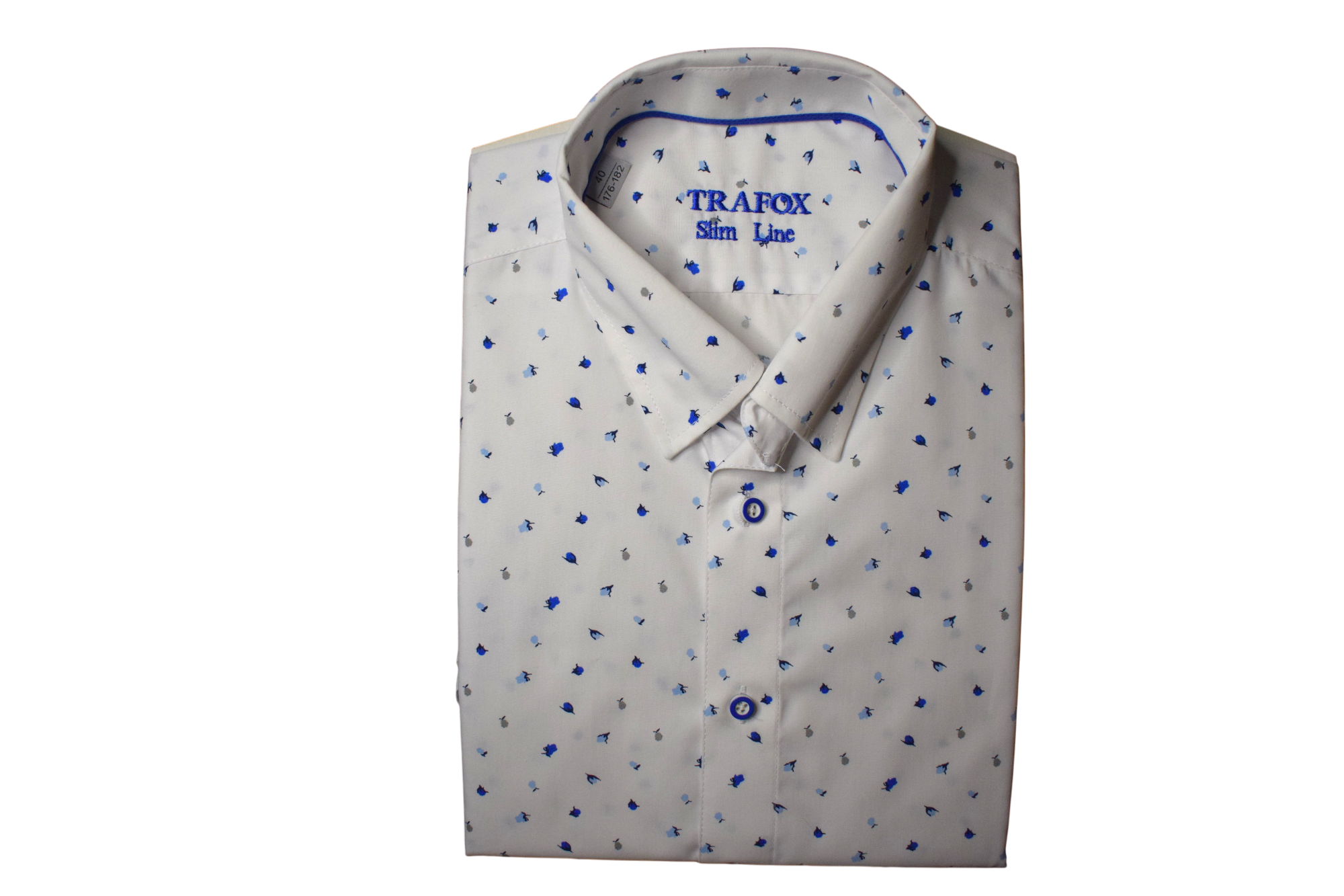 Trafox – biela košeľa s modrými motívmi