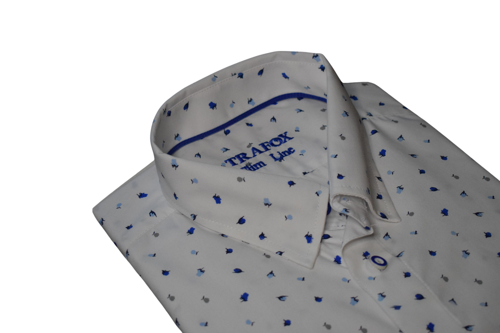 Trafox – biela košeľa s modrými motívmi