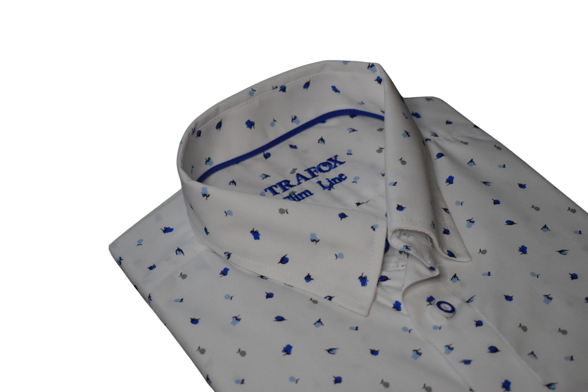 Trafox – biela košeľa s modrými motívmi