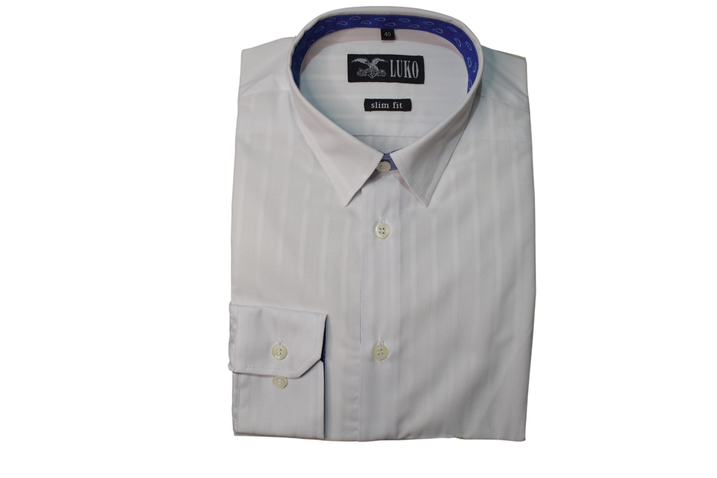 Luko – biela slim fit košeľa s modrým podšitím