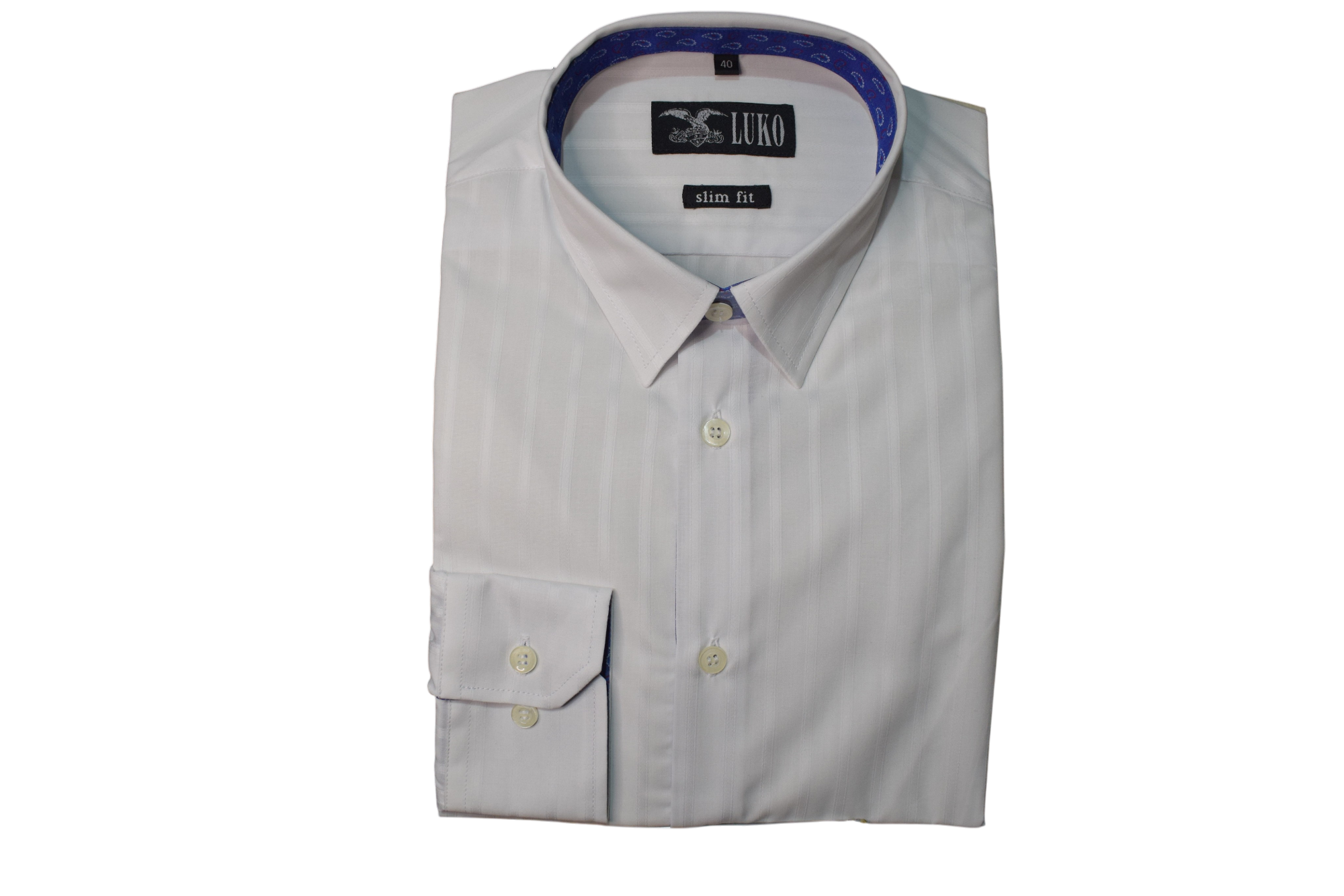 Luko – biela slim fit košeľa s modrým podšitím