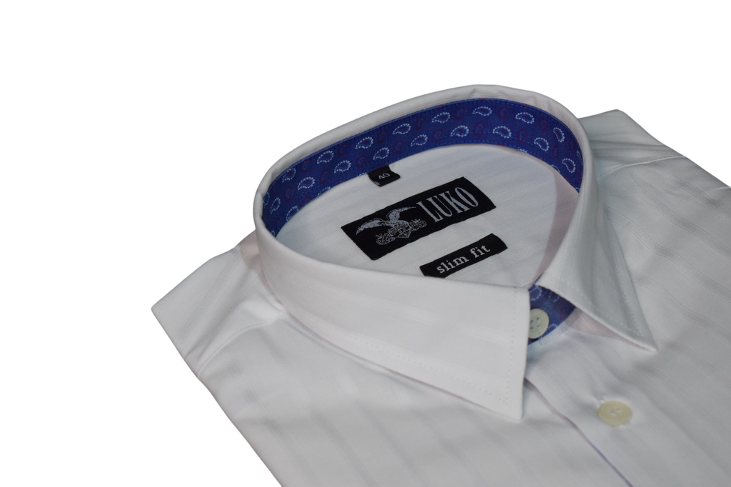 Luko – biela slim fit košeľa s modrým podšitím