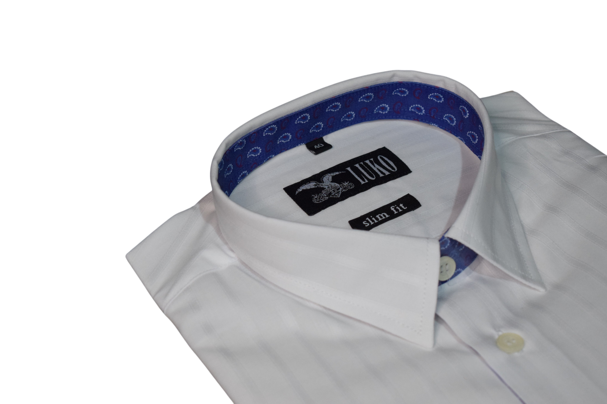 Luko – biela slim fit košeľa s modrým podšitím