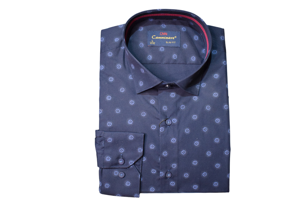 Camminare – tmavomodrá slim fit košeľa s kruhovým vzorom