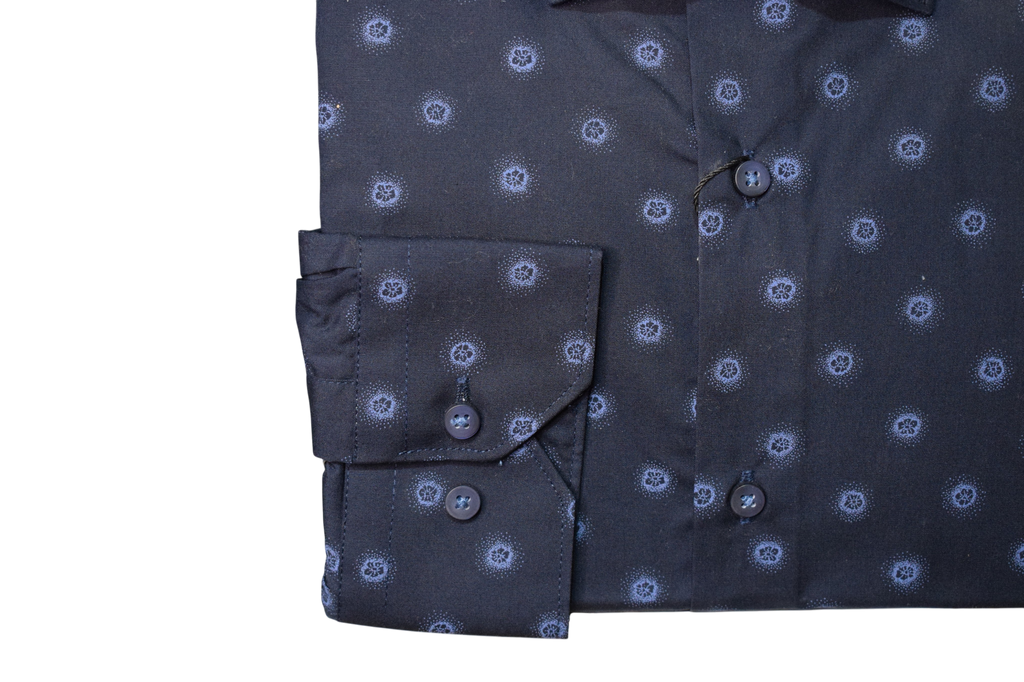 Camminare – tmavomodrá slim fit košeľa s kruhovým vzorom