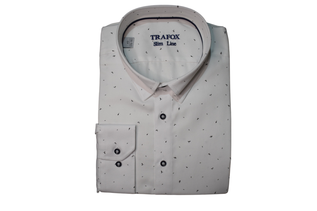Trafox – biela košeľa s modrými vtáčikmi
