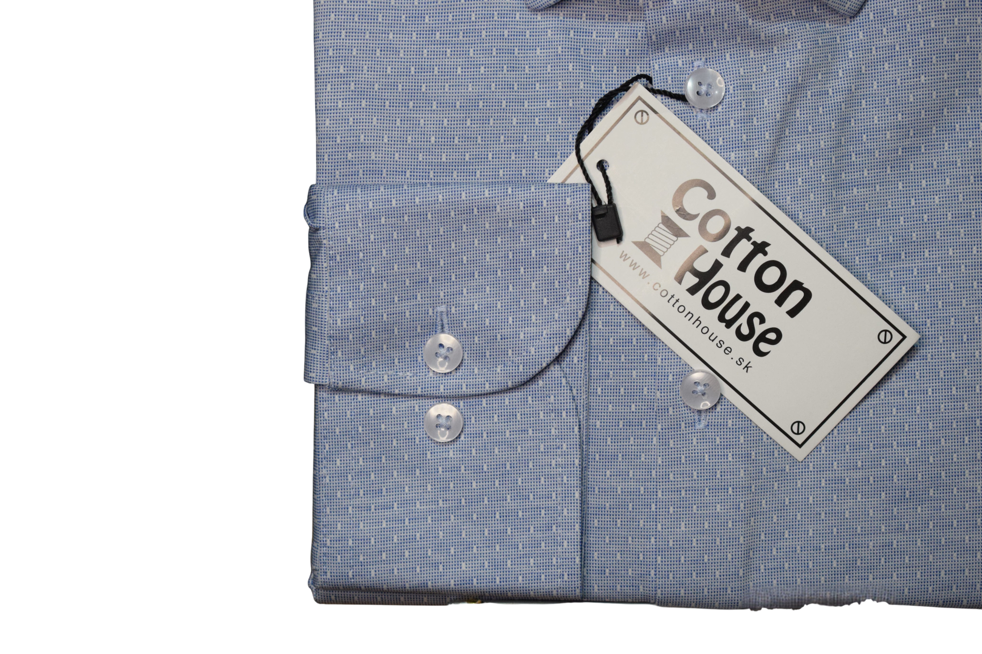 Cotton House – modrá funkčná košeľa s tkaným vzorom