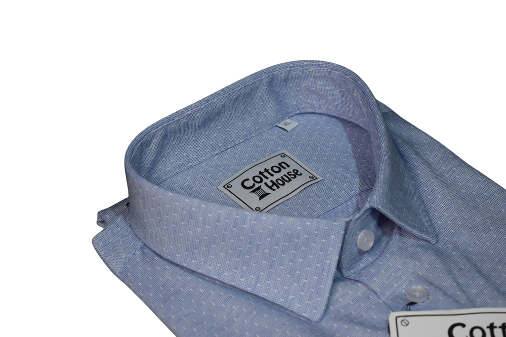 Cotton House – modrá funkčná košeľa s tkaným vzorom