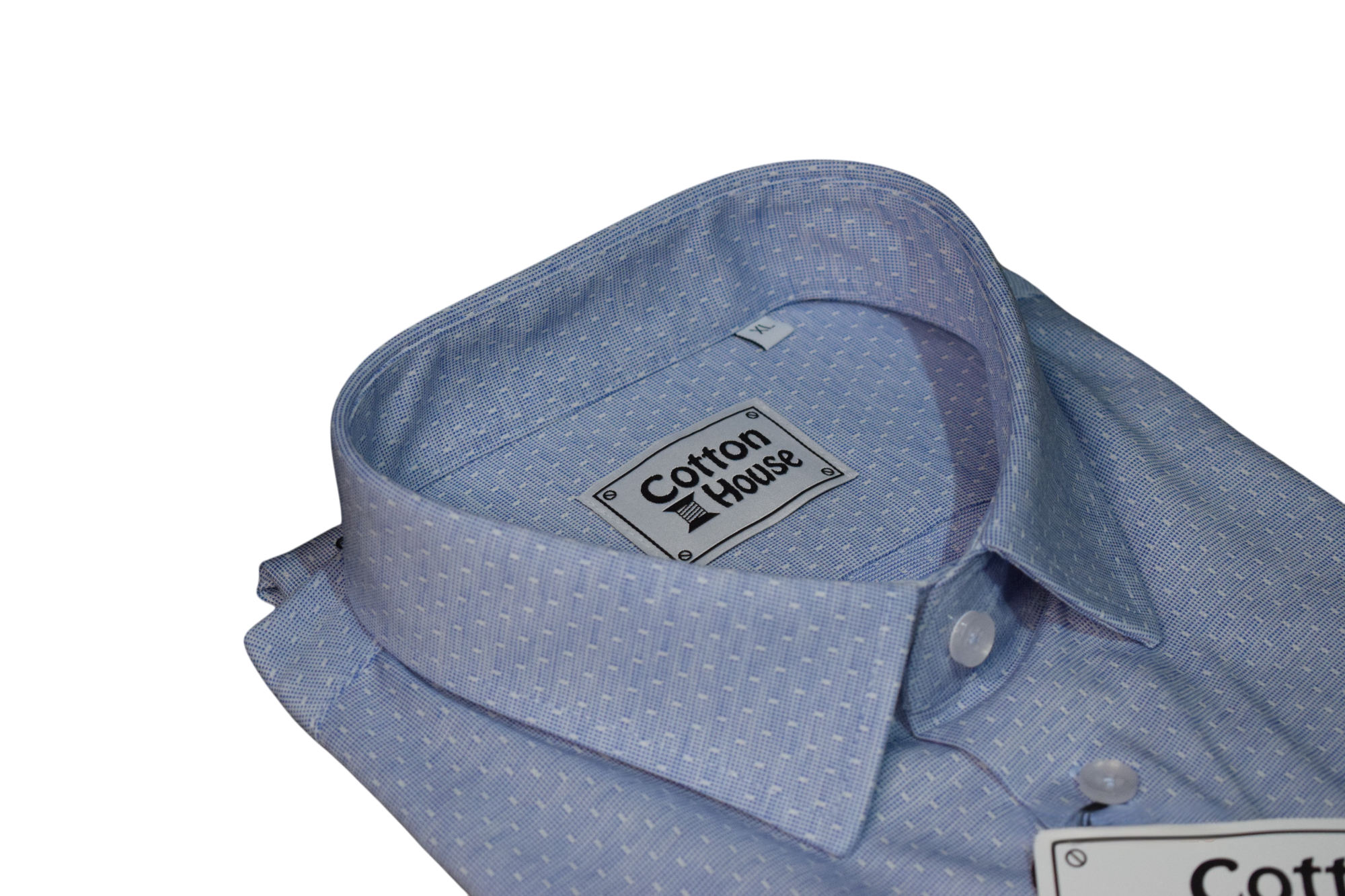 Cotton House – modrá funkčná košeľa s tkaným vzorom