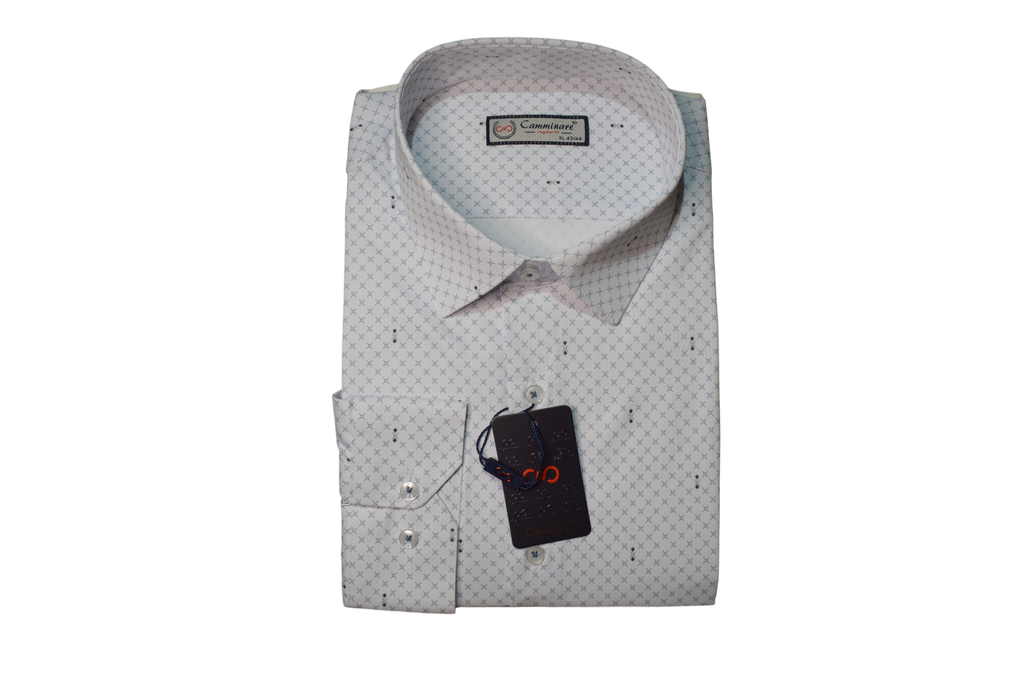 Camminare – biela regular fit košeľa s geometrickým vzorom