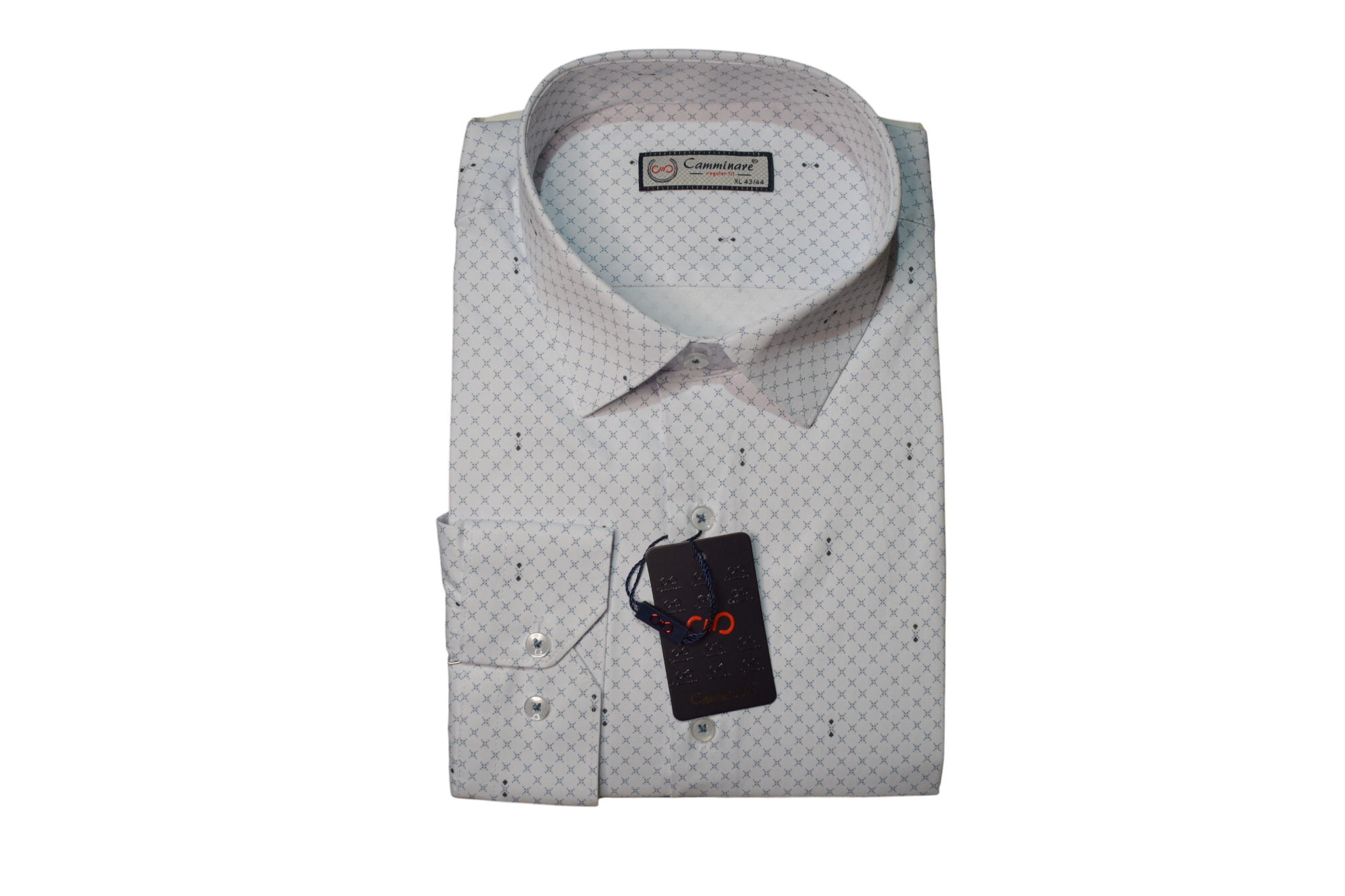 Camminare – biela regular fit košeľa s geometrickým vzorom