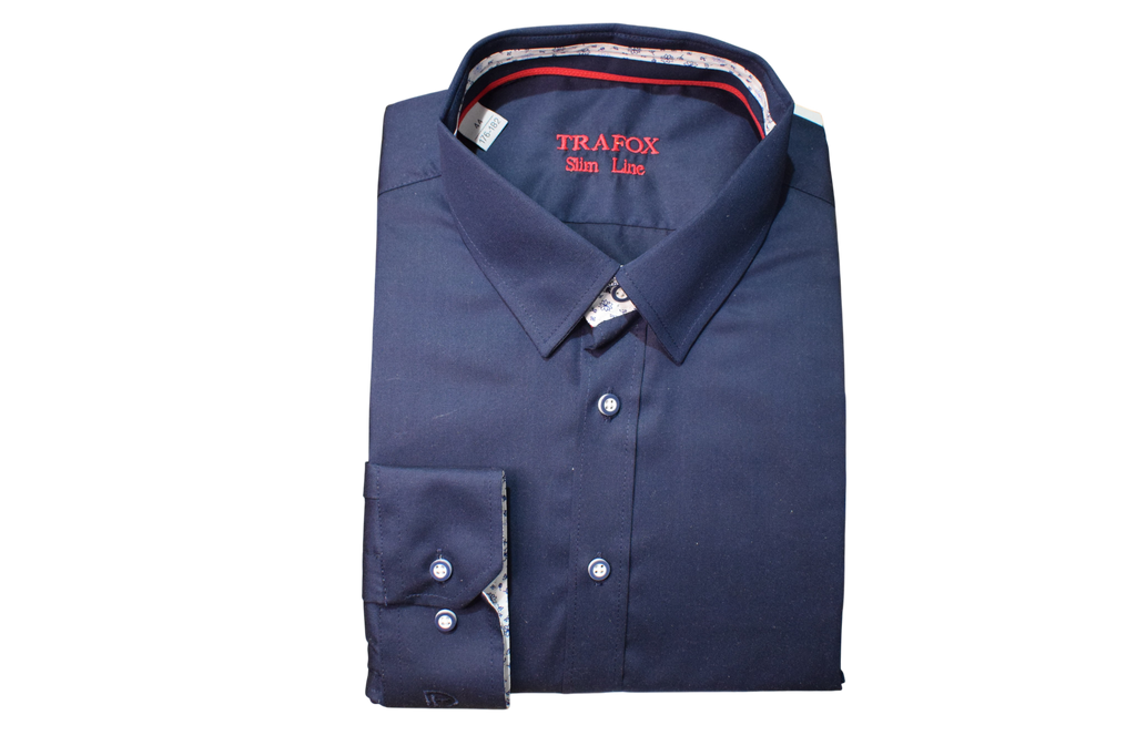 Trafox – tmavomodrá jednofarebná košeľa s kvetovaným podšitím