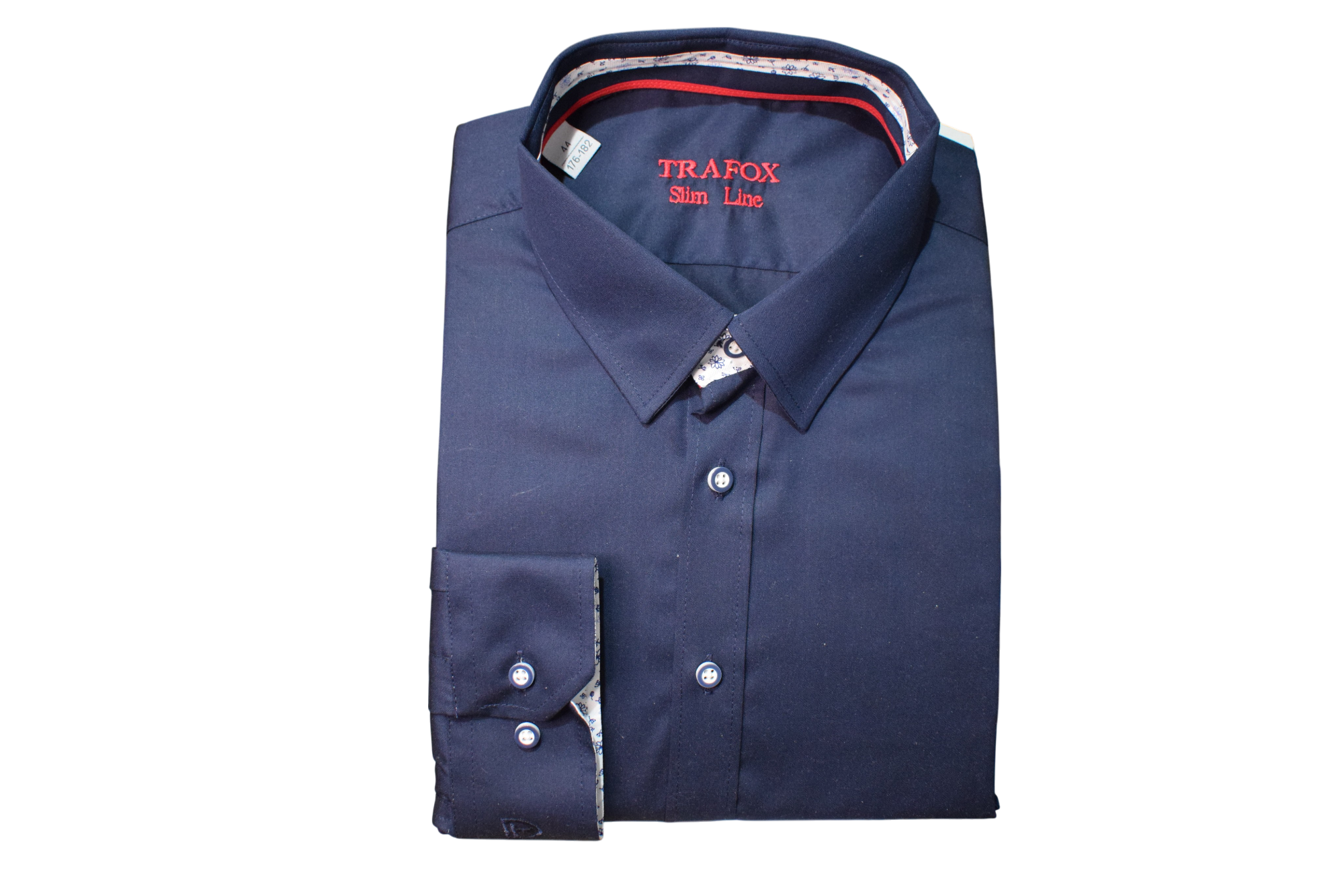 Trafox – tmavomodrá jednofarebná košeľa s kvetovaným podšitím