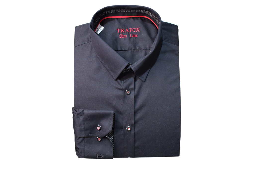 Trafox – čierna slim fit košeľa s červeným podšitím