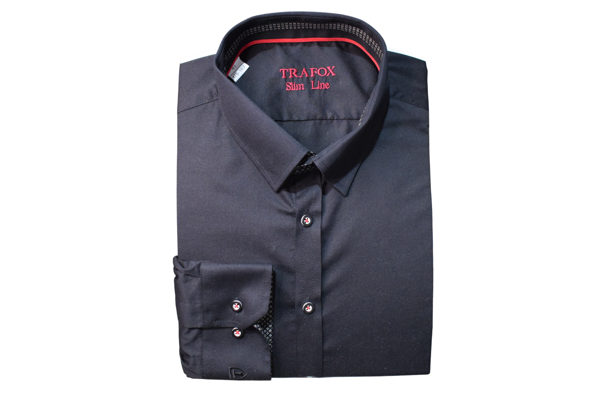 Trafox – čierna slim fit košeľa s červeným podšitím