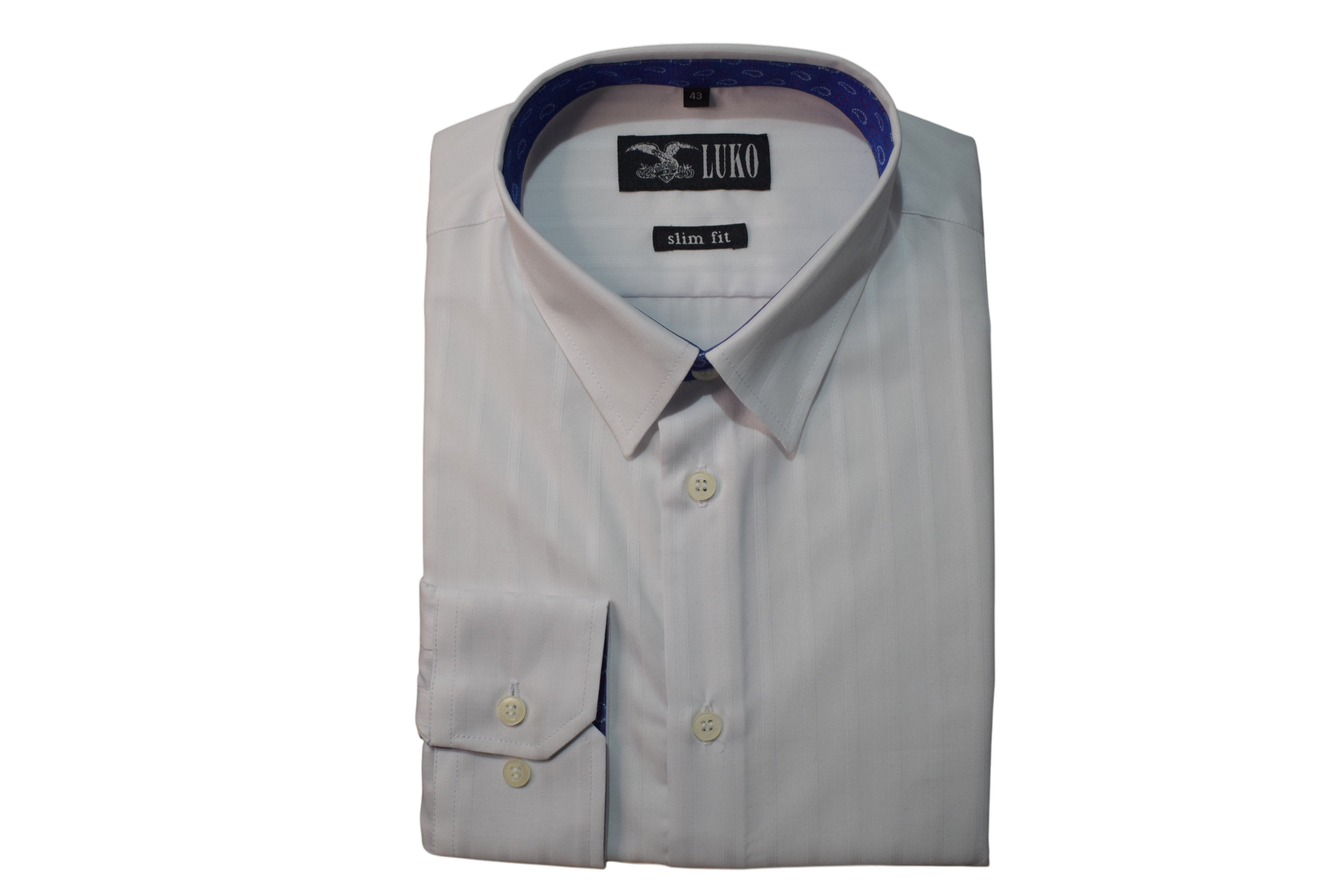 Luko – biela slim fit košeľa s modrým podšitím