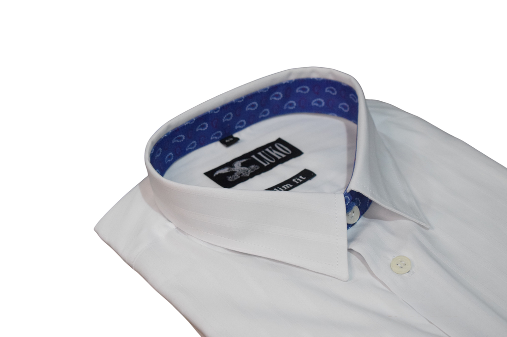 Luko – biela slim fit košeľa s modrým podšitím