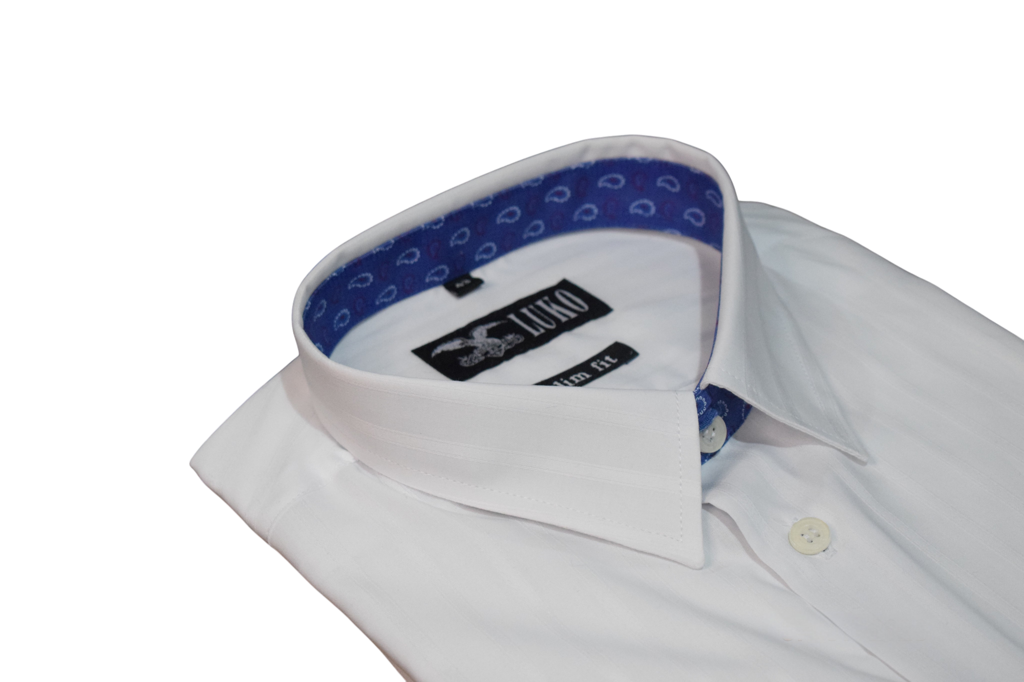 Luko – biela slim fit košeľa s modrým podšitím