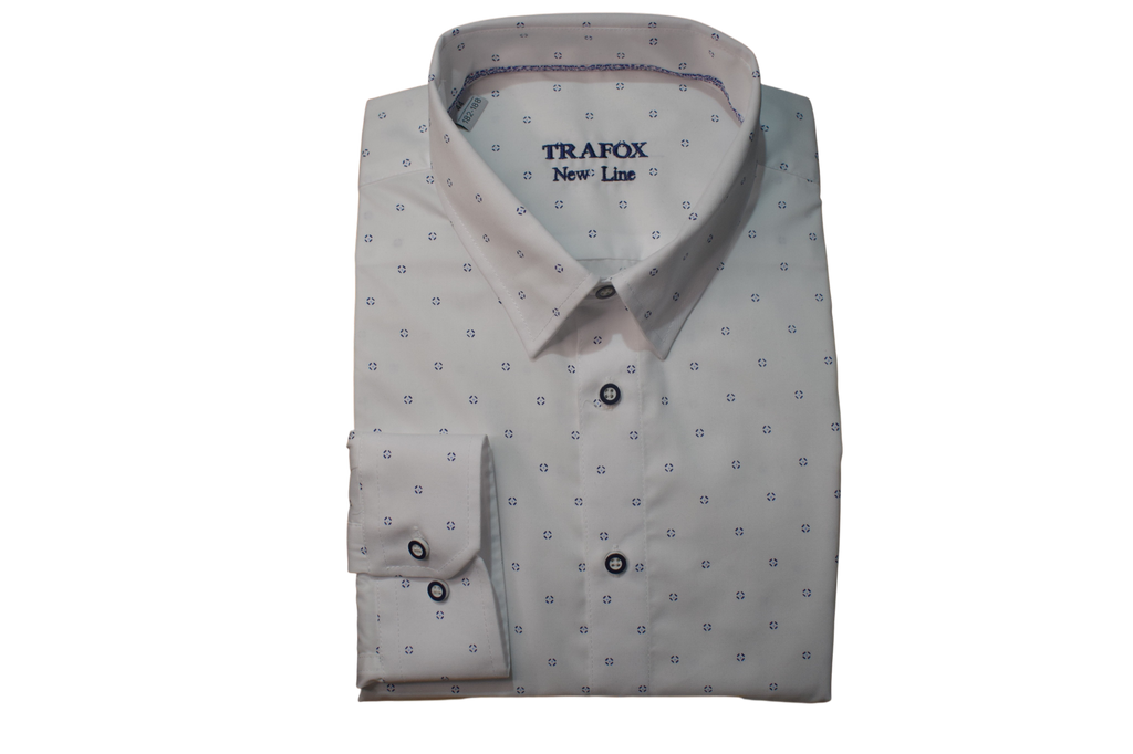 Trafox – biela košeľa s modrými geometrickými motívmi