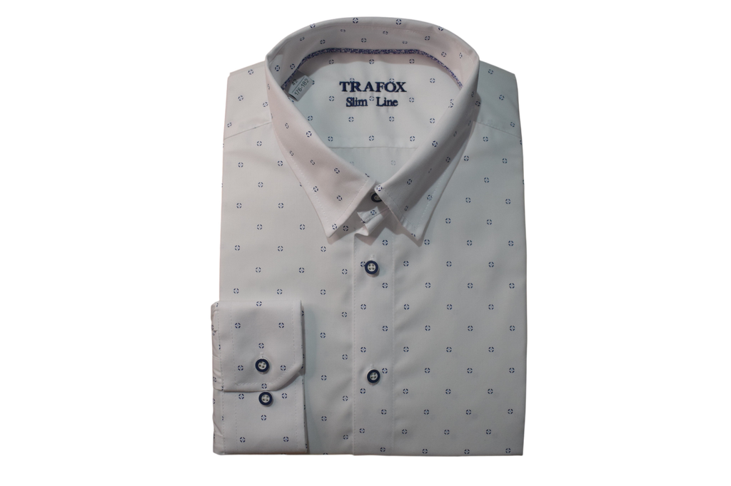 Trafox – biela košeľa s modrými rombickými motívmi