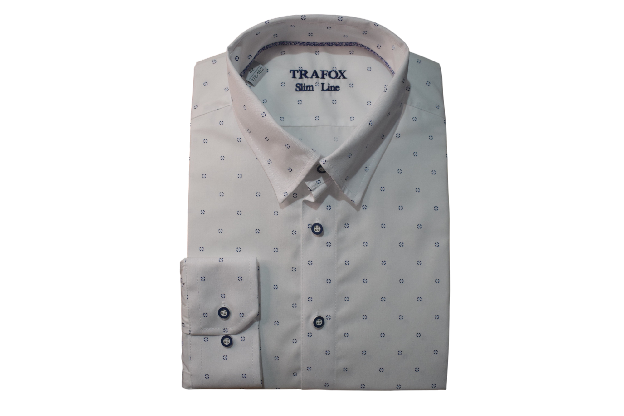 Trafox – biela košeľa s modrými rombickými motívmi